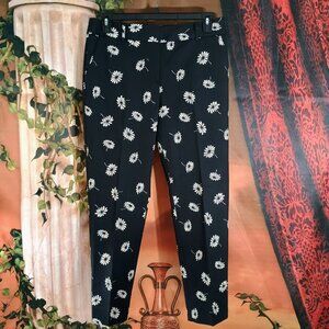 EUC Talbots Sz 10 Black & White Daisy Hampshire Ankle Pants Stretch Business